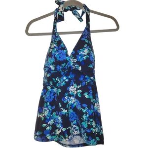 Lands' End, NWT, Tankini Top, Ties Around Neck, Floral, V-Neck, Women's sz 8, De